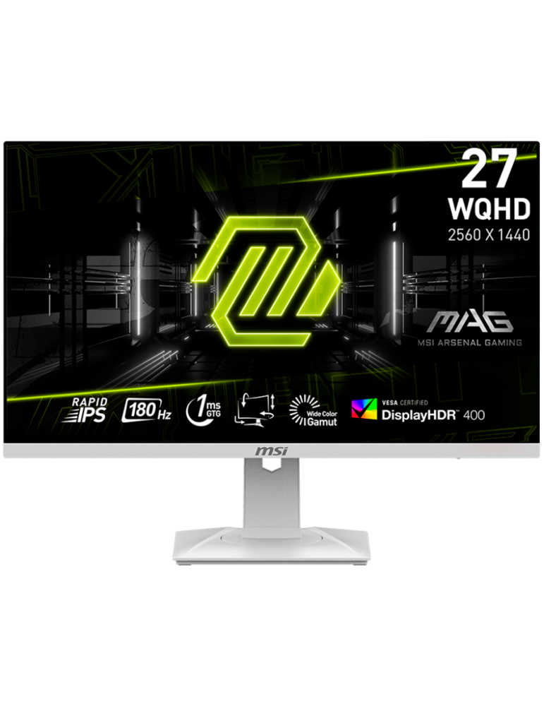 Монитор MSI MAG 274QRFW, 27" 180Hz, WQHD (2560x1440) 16:9, Rapid IPS Anti-glare, 1ms, 400nits, 1000:1, 178/178, AMD FreeSync, DisplayHDR 400, Adjustable Stand, DP, 2x HDMI, Headphone out, White - MAG_274QRFW