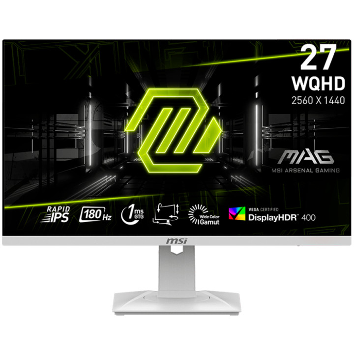 Монитор MSI MAG 274QRFW, 27" 180Hz, WQHD (2560x1440) 16:9, Rapid IPS Anti-glare, 1ms, 400nits, 1000:1, 178/178, AMD FreeSync, DisplayHDR 400, Adjustable Stand, DP, 2x HDMI, Headphone out, White - MAG_274QRFW