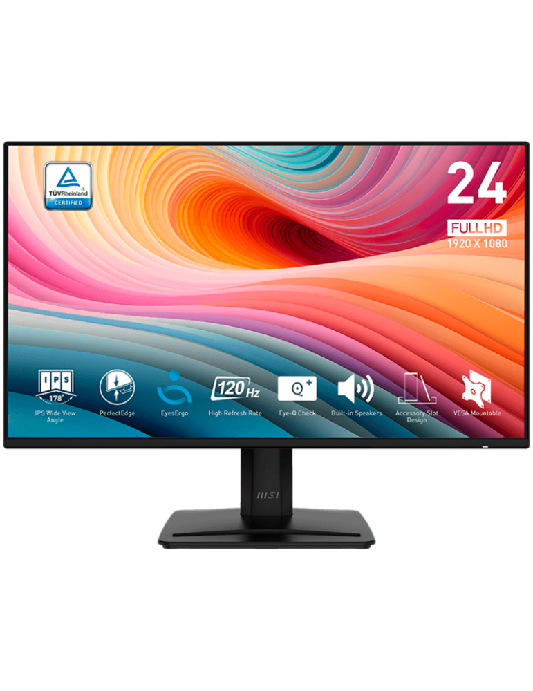 Монитор MSI PRO MP242A E2, 23.8" 120Hz, FHD (1920x1080) 16:9, IPS Anti-glare, 1ms/4ms, 300nits, 1500:1, 178/178, Adaptive-Sync, Tilt, Speakers, D-Sub(VGA), HDMI, DP, Headphone-out - PRO_MP242A_E2