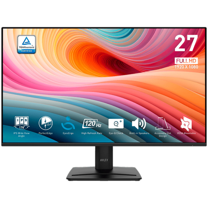 Монитор MSI PRO MP275 E2, 27" 120Hz, FHD (1920x1080) 16:9, IPS Anti-glare, 1ms/4ms, 300nits, 1500:1, 178/178, Adaptive-Sync, HDR Ready, Tilt, Speakers, DP, HDMI, D-Sub - PRO_MP275_E2