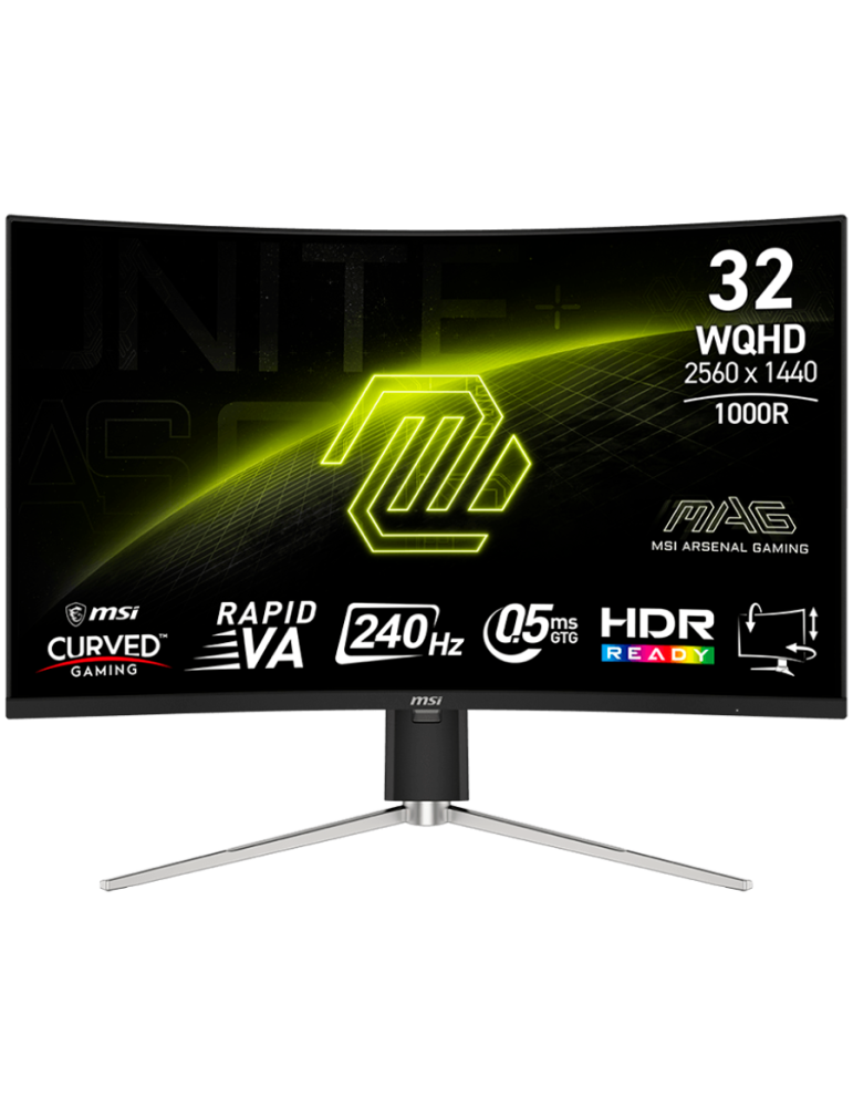 Монитор MSI MAG 325CQRXF E2, 31.5" 240Hz, WQHD (2560x1440) 16:9, Rapid VA, 0.5ms, 300nits, 3500:1, 178/178, AMD FreeSync Premium, Adjustable Stand, DP, 2x HDMI, Type-C, Headphone out - MAG_325CQRXF_E2