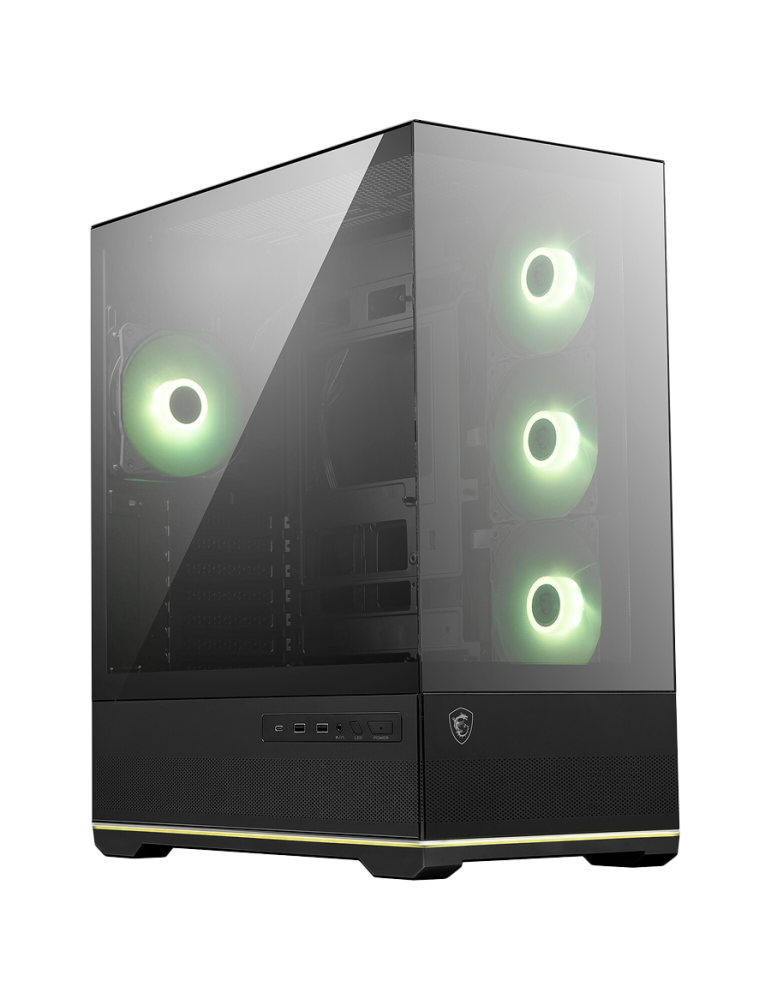 Кутия за компютър MSI MAG PANO 110R PZ, Project Zero, Mid-Tower, ATX/M-ATX/ITX, LED Button, ARGB Hub, 4x 120mm ARGB Fans, ARGB Fan Hub, Mesh Panel, Tempered Glass, Black