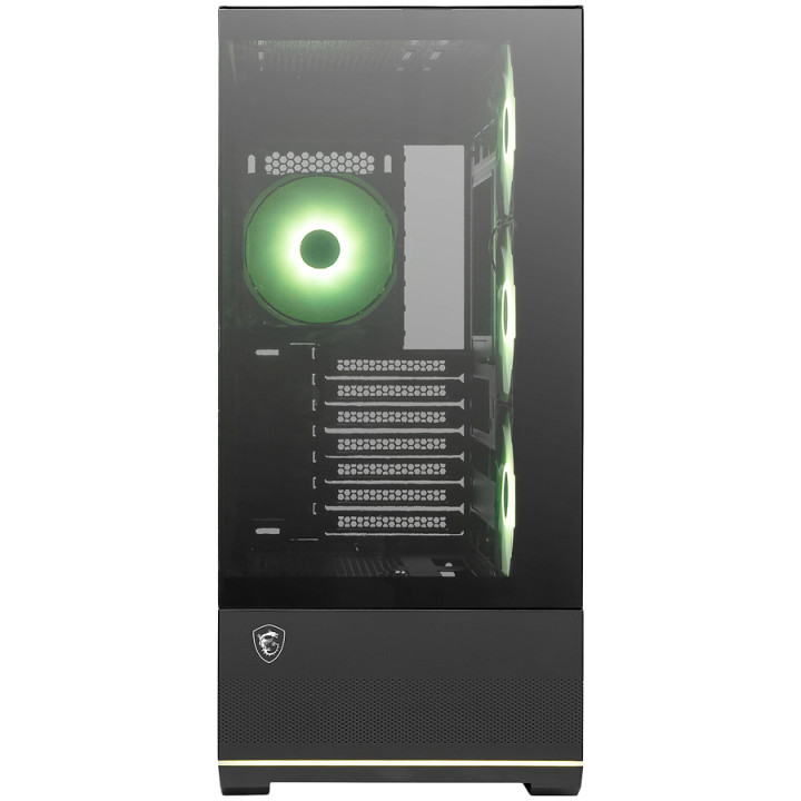 Кутия за компютър MSI MAG PANO 110R PZ, Project Zero, Mid-Tower, ATX/M-ATX/ITX, LED Button, ARGB Hub, 4x 120mm ARGB Fans, ARGB Fan Hub, Mesh Panel, Tempered Glass, Black