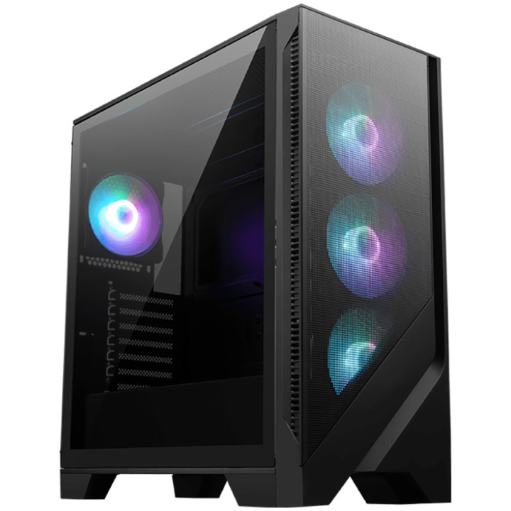 Кутия за компютър MSI MAG FORGE 321R AIRFLOW, Mid-Tower, ATX, LED Button, ARGB Hub, 4x 120mm ARGB Fans, Mesh Panel, Tempered Glass, Black
