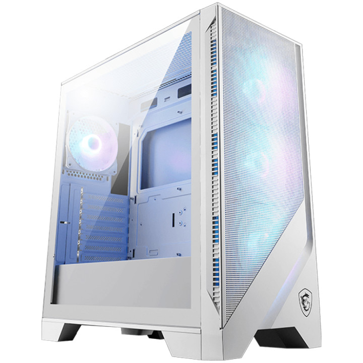 Кутия за компютър MSI MAG FORGE 320R AIRFLOW WHITE, Mid-Tower, ATX, LED Button, ARGB Hub, 4x 120mm ARGB Fans, Mesh Panel, Tempered Glass, White
