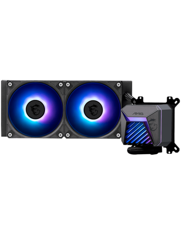 Водно охлаждане за процесор MSI MAG CORELIQUID A15 240, 2x120mm Pre-installed ARGB Daisy Chain Fans, Adjustable Offset Kit, Replacable Top Cover, Copper Base Intel LGA 1700/1851, AMD AM5/AM4