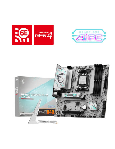 Дънна платка MSI B840M GAMING PLUS WIFI6E, mATX, AM5, 4x DDR5, 2.5G LAN, WiFi, BT