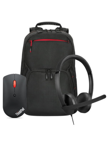 Слушалки Lenovo USB-A Wired Stereo Headset Gen 2   Lenovo ThinkPad Bluetooth Silent Mouse   Lenovo ThinkPad Essential 15.6-inch Backpack (Eco) - 4XD1P83425_4Y50X88822_4X41C12468
