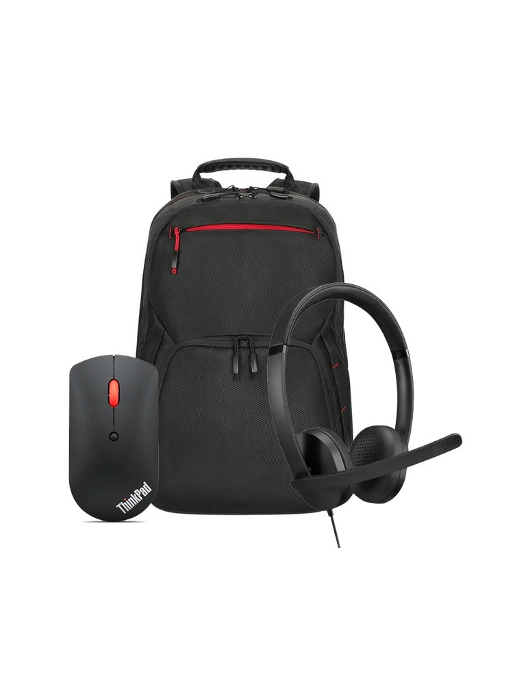 Слушалки Lenovo USB-A Wired Stereo Headset Gen 2   Lenovo ThinkPad Bluetooth Silent Mouse   Lenovo ThinkPad Essential 15.6-inch Backpack (Eco) - 4XD1P83425_4Y50X88822_4X41C12468