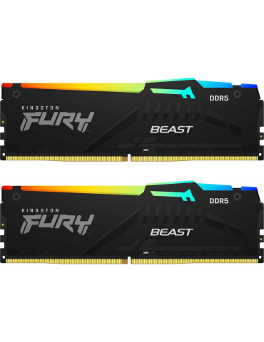 RAM памет Kingston 32GB(2x16GB) DDR5 6400MHz CL32 FURY Beast RGB АMD EXPO, Intel XMP - KF564C32BBEAK2-32