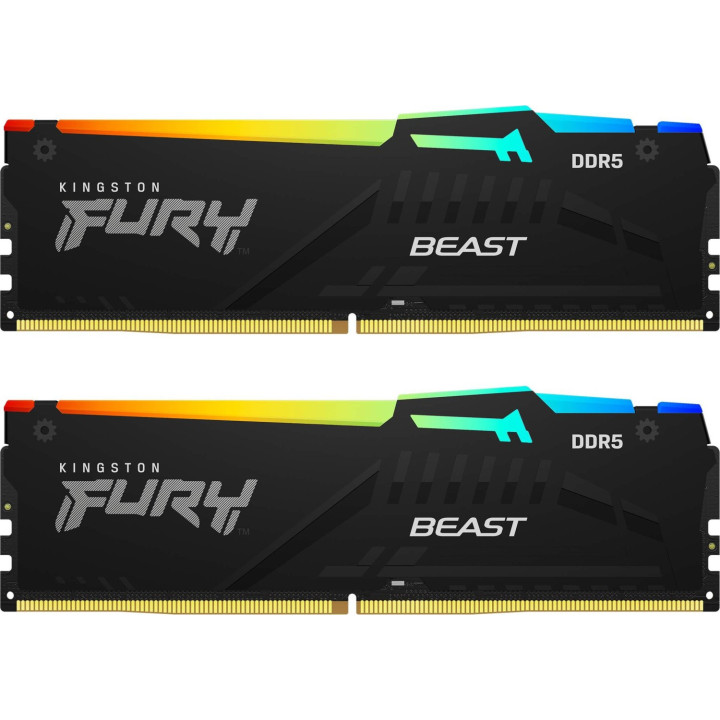 RAM памет Kingston 32GB(2x16GB) DDR5 6400MHz CL32 FURY Beast RGB АMD EXPO, Intel XMP - KF564C32BBEAK2-32