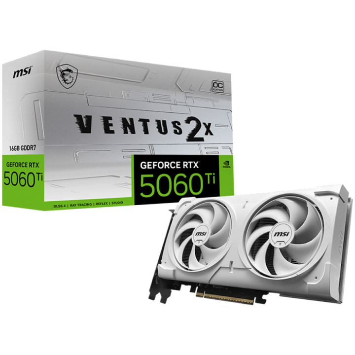 Видео карта MSI Nvidia GeForce RTX 5060 Ti 16G VENTUS 2X OC WHITE PLUS, 16GB GDDR7, 128bit