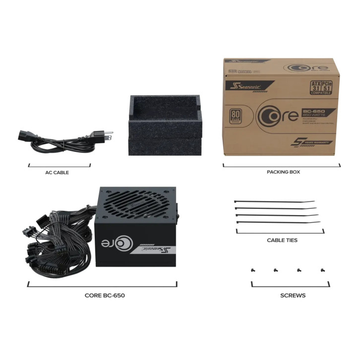 Захранване Seasonic CORE BC-650 ATX 650W Bronze, ATX 3.1 Compatible - SRP-CBC651-A5A51JF