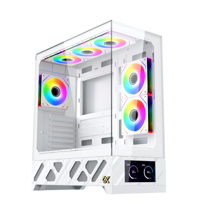 Кутия за компютър Xigmatek Alphard Pro Arctic, E-ATX, 6 inch LCD Display, 6бр. aRGB вентилатори - EN48234