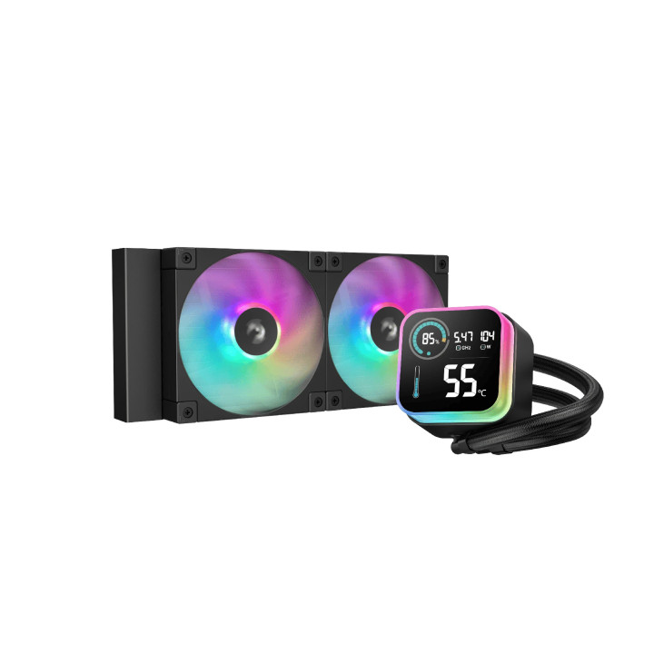 Водно охлаждане за процесор DeepCool LQ240, LCD Screen, A-RGB - R-LQ240-BKLSMW-G-1