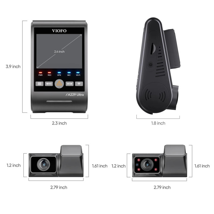 Видео регистратор VIOFO Dash Cam A229 Ultra 3 Channel, 4K, HDR, Dual Sony STARVIS 2 8MP, GPS, Bluetooth - VIOFO-A229-ULTRA-3CH