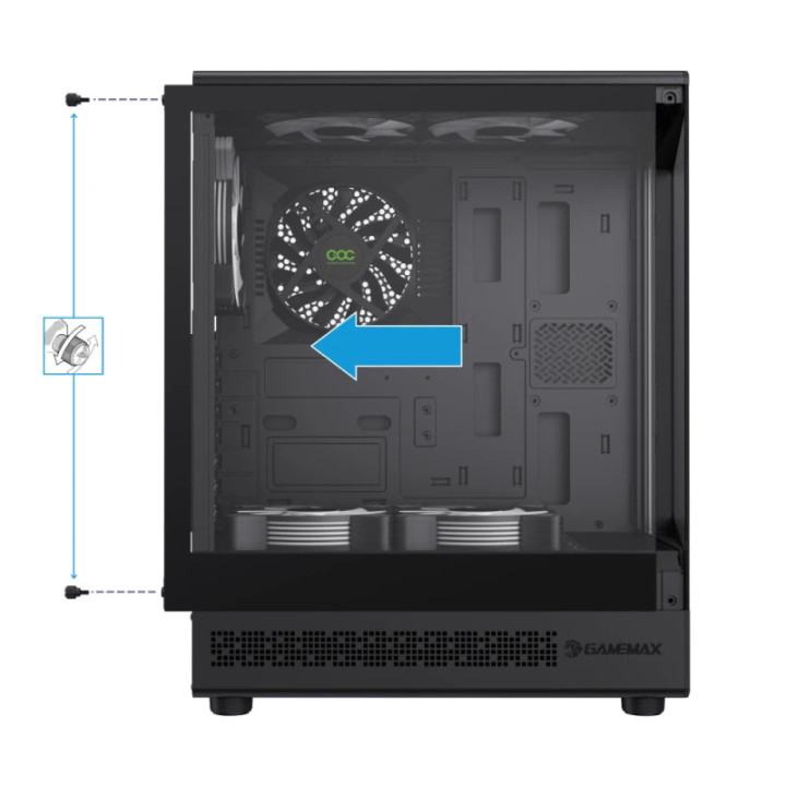 Кутия за компютър Gamemax Vista COC AB, ATX, 5 x 120 mm A-RGB Fans, MB Plate COC Fan - GM-VISTA-COC-AB
