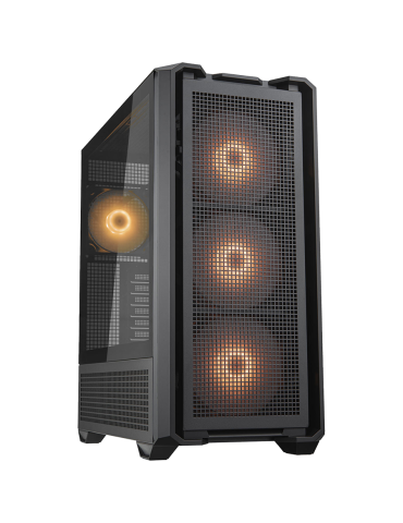 Кутия за компютър Cougar MX600 Black, Mid Tower, Mesh Front Panel, 3 x 140mm   1 x 120mm Fans, Transparent Left Panel - CGR-57C9B-RGB