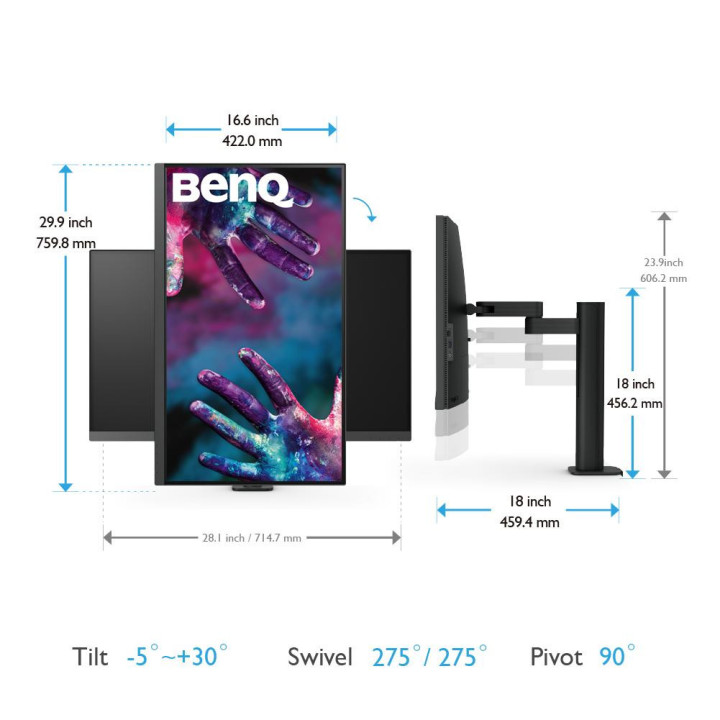 Монитор BenQ PD3205UA, 31.5", IPS, 3840x2160, 60Hz, HDMI, DP, USB-C PD - 9H.LKGLA.TPE