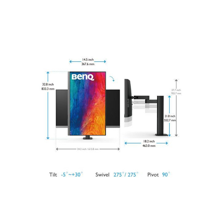 Монитор BenQ PD2706UA, 27", W-LED, IPS, 3840x2160, 60Hz, HDMI, DP, USB-C PD - 9H.LLKLB.QBE