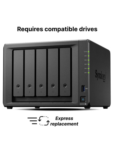 Мрежов сторидж Synology NAS DS1525 , за 5 диска, AMD Ryzen V1500B, 8GB DDR4 SODIMM