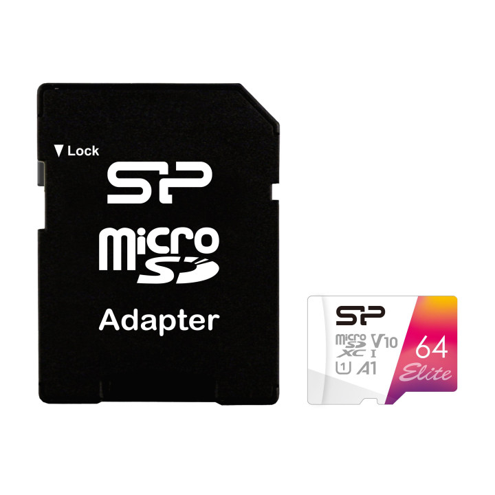 SD карта Silicon Power Elite Colorful 64GB, microSDXC, Class 10, SD Adapter - SP064GBSTXBV1V20SP