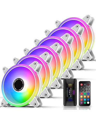 Комплект вентилатори EZDIY-FAB Moonlight White RGB PWM 120mm - 6 Pack - EZDPI117-5