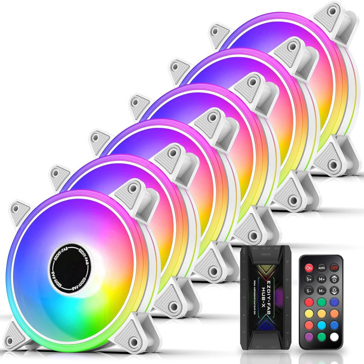 Комплект вентилатори EZDIY-FAB Moonlight White RGB PWM 120mm - 6 Pack - EZDPI117-5