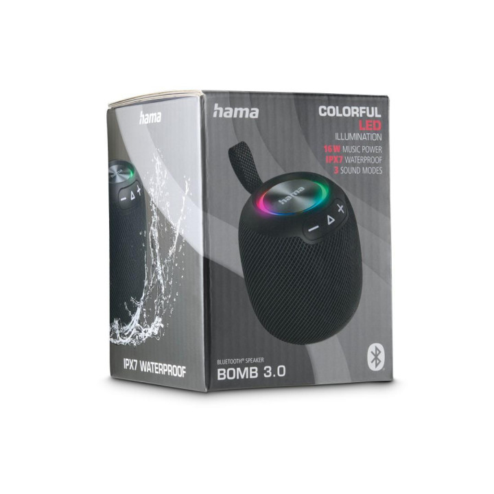 Bluetooth колонка HAMA Bomb 3.0, Bluetooth, Waterproof IPX7, LED, 16 W, черна - 188234