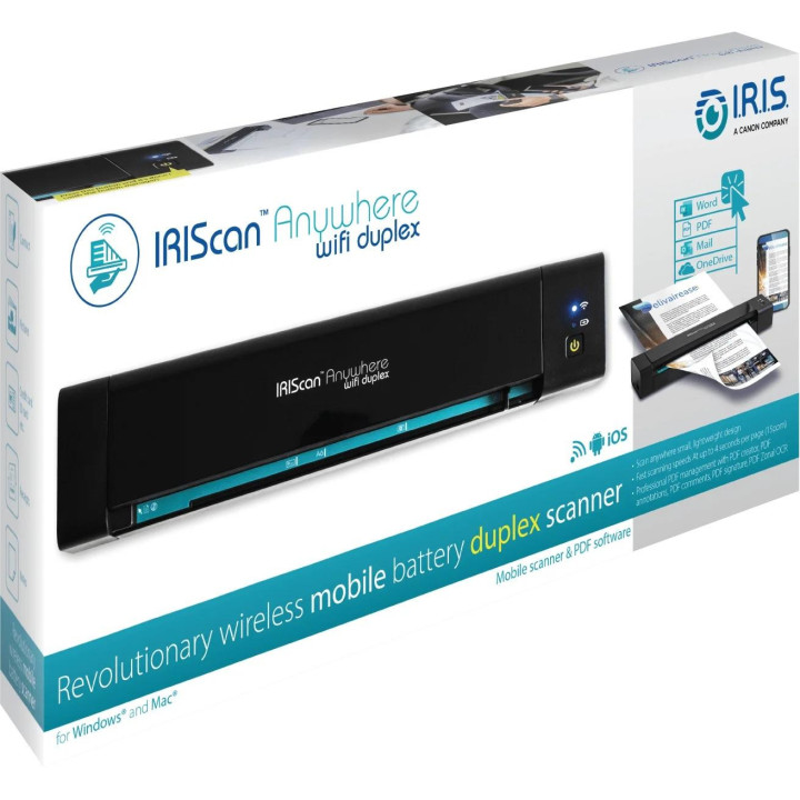Двустранен преносим скенер IRIS IRIScan Anywhere 6 Wifi Duplex, A4, USB-C, Черен - IRIS-SCAN-ANYWHERE6WIFID