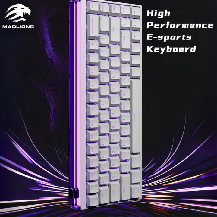 Професионална геймърска механична клавиатура Madlions NANO 68 WH - 8K, Magnetic Amber Pro Switches, (English US) - NANO-68-WH-MAP