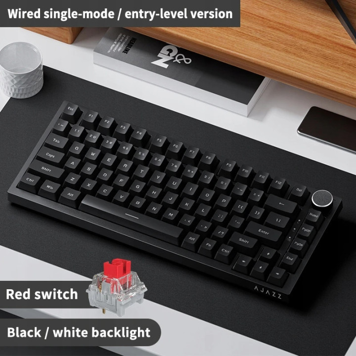 Геймърска механична клавиатура Ajazz AK820 - Red Switches [Linear] (English US), Black, White Backlight - AJ-AK820-RS-BK