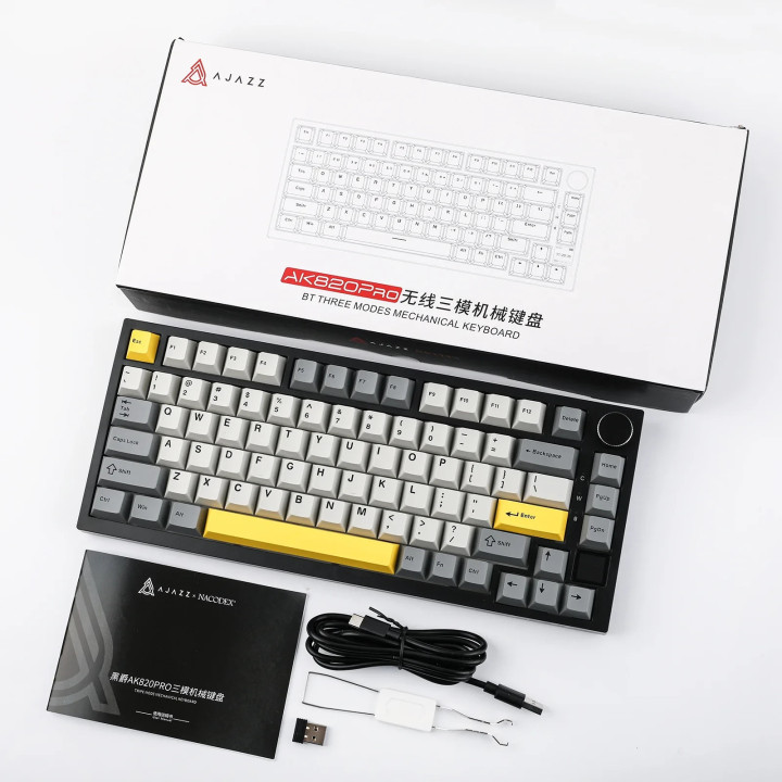 Безжична геймърска механична клавиатура Ajazz AK820 PRO - Gift Switch [Linear] (English US), Black, Gray - AJ-AK820-PRO-BGY-GS