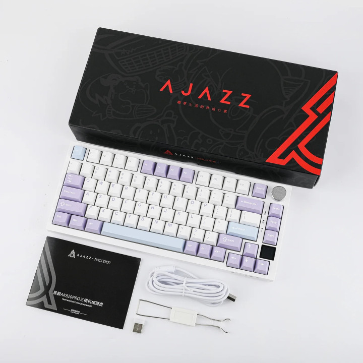 Безжична геймърска механична клавиатура Ajazz AK820 PRO - Flying Fish [Linear] (English US), Purple - AJ-AK820-PRO-PWB-FFS