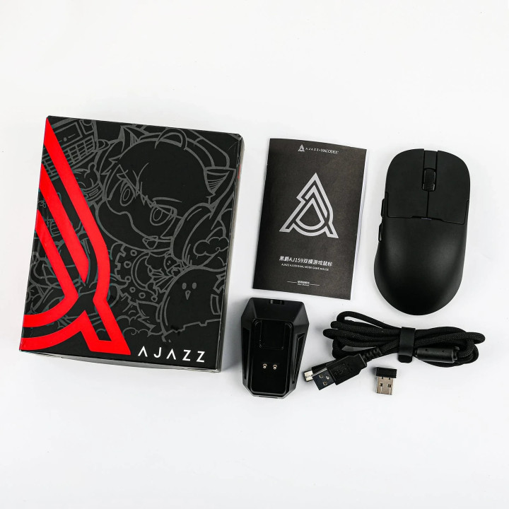 Професионална безжична геймърска мишка Ajazz AJ159P MC, 1K, Magnetic Charging Dock, Black - AJ159P-BK