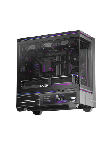 Кутия за компютър Thermalright TL-M10 Vision Black, 4бр ARGB 120mm вентилатори, 9.16 inch LCD Display, USB-C, mATX - TL-M10-VISION-BK-FAN4-M