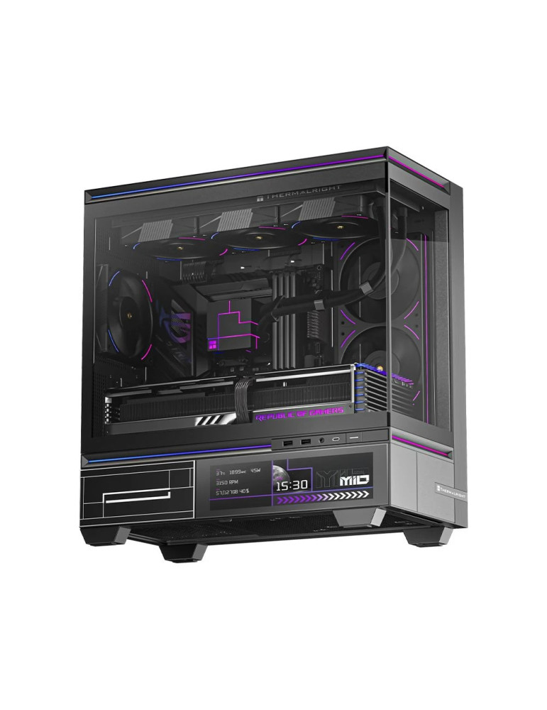 Кутия за компютър Thermalright TL-M10 Vision Black, 4бр ARGB 120mm вентилатори, 9.16 inch LCD Display, USB-C, mATX - TL-M10-VISION-BK-FAN4-M