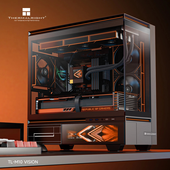 Кутия за компютър Thermalright TL-M10 Vision Black, 4бр ARGB 120mm вентилатори, 9.16 inch LCD Display, USB-C, mATX - TL-M10-VISION-BK-FAN4-M