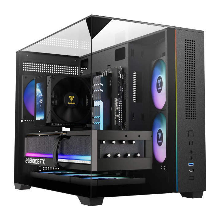 Кутия за компютър Gamdias ATLAS M3M, A-RGB, USB-C, mATX - GAMDIAS-ATLAS-M3M-BK