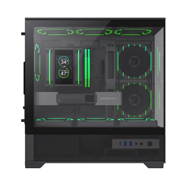 Кутия за компютър Gamemax Vista 2 MB, 3бр ARGB 120mm вентилатори, EATX - GM-VISTA-2-MB