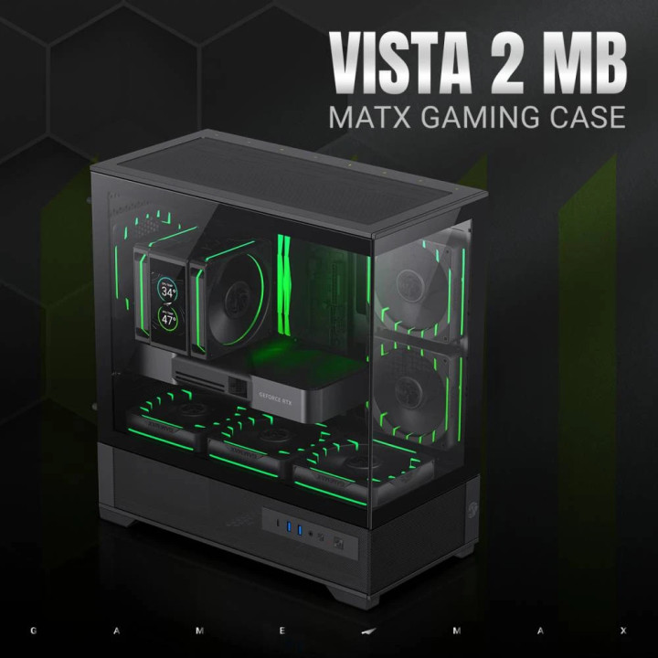 Кутия за компютър Gamemax Vista 2 MB, 3бр ARGB 120mm вентилатори, EATX - GM-VISTA-2-MB