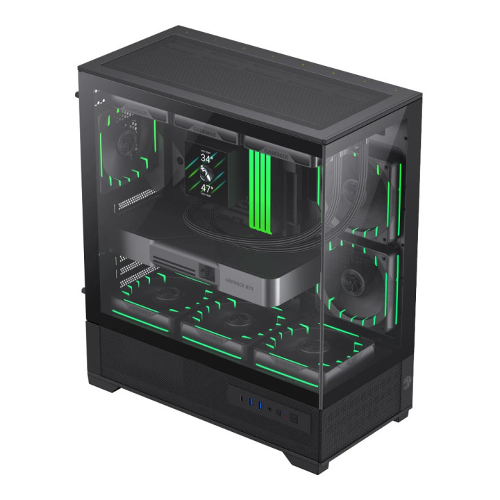 Кутия за компютър Gamemax Vista 2 AB, 3бр ARGB 120mm вентилатори, EATX - GM-VISTA-2-AB