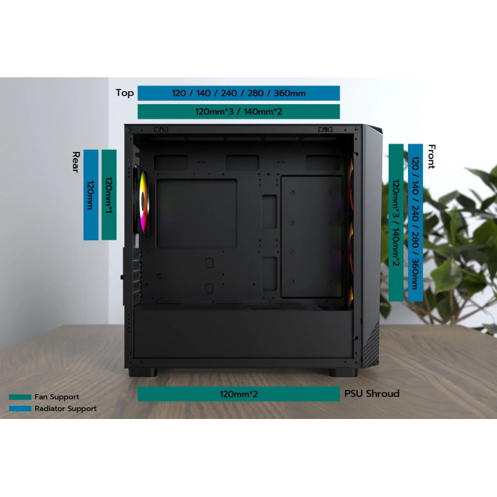 Кутия за компютър Montech X5M (B), 4 x 120 mm A-RGB, USB-C, mATX - MONTECH-X5M-B