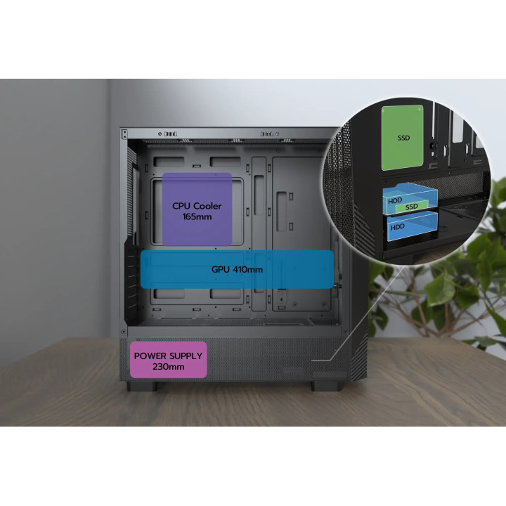 Кутия за компютър Montech X5 (B), 4бр A-RGB вентилатори, USB-C, ATX - MONTECH-X5-B
