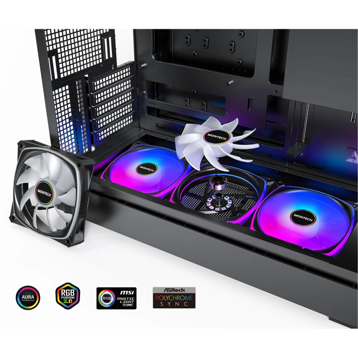 Кутия за компютър Montech KING 15 PRO (B), 4бр ARGB 120mm вентилатори, USB-C, mATX - MONTECH-KING-15-PRO-B