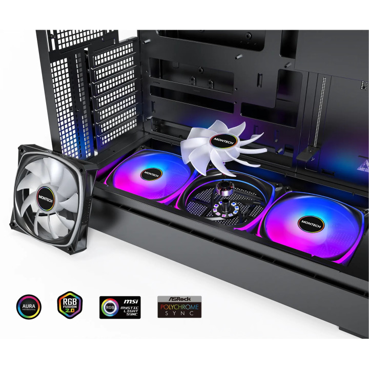 Кутия за компютър Montech KING 45 PRO (W), 4бр ARGB 120mm вентилатори, USB-C, ATX - MONTECH-KING-45-PRO-W