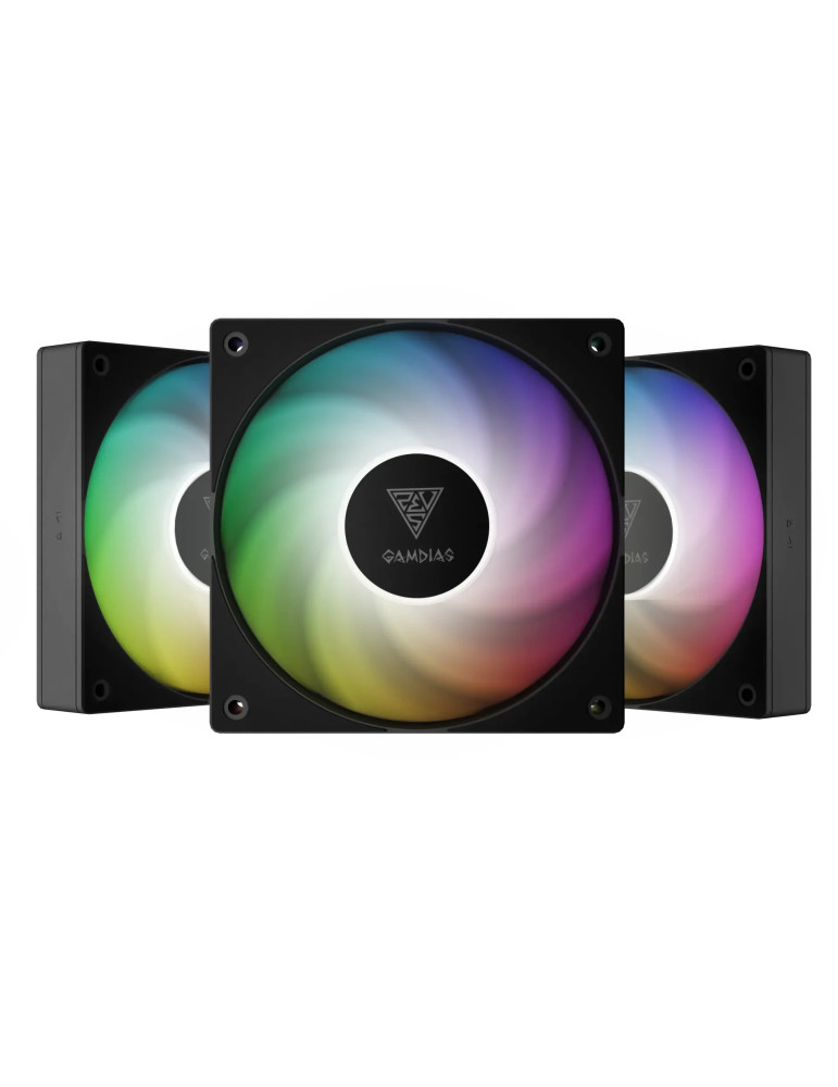 Комплект вентилатори 3-in-1 3x120mm Gamdias NOTUS M1-1203 ARGB, Swappable Fan Blades (Reverse Fan Blades Included), A-RGB - GAMDIAS-NOTUS-M1-1203-ARGB-BK