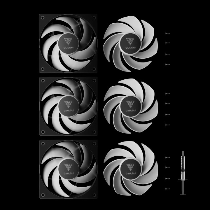 Комплект вентилатори 3-in-1 3x120mm Gamdias NOTUS M1-1203 ARGB, Swappable Fan Blades (Reverse Fan Blades Included), A-RGB - GAMDIAS-NOTUS-M1-1203-ARGB-BK