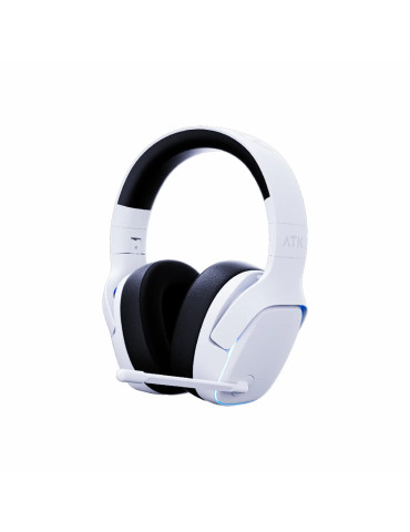 Bluetooth геймърски слушалки ATK M1 Mercury White - Bluetooth 5.3, 2.4G, ENC, Virtual 7.1 Surround - M1-MERCURY-WH