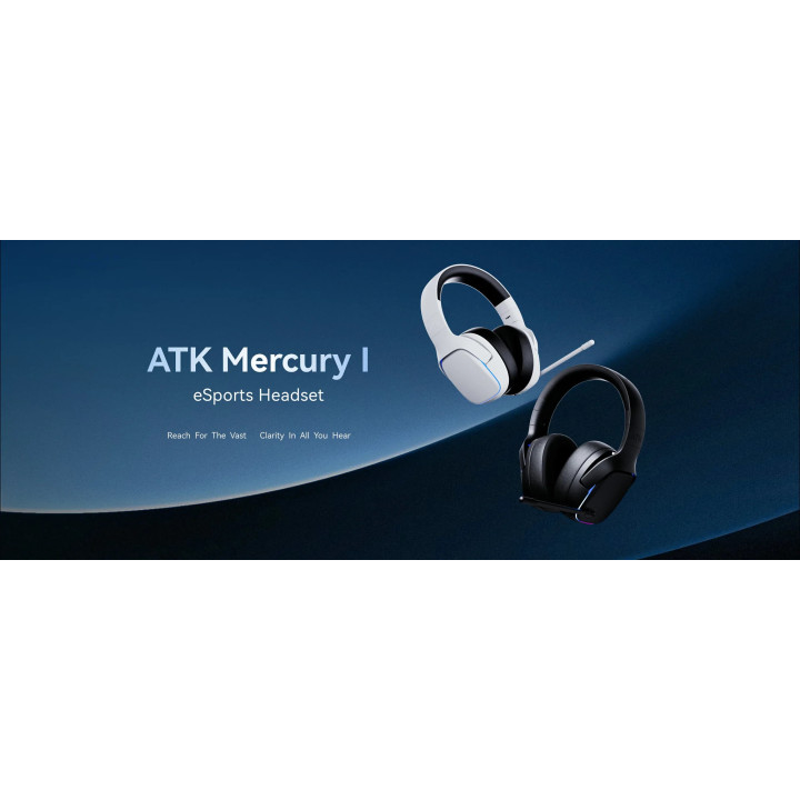 Bluetooth геймърски слушалки ATK M1 Mercury White - Bluetooth 5.3, 2.4G, ENC, Virtual 7.1 Surround - M1-MERCURY-WH
